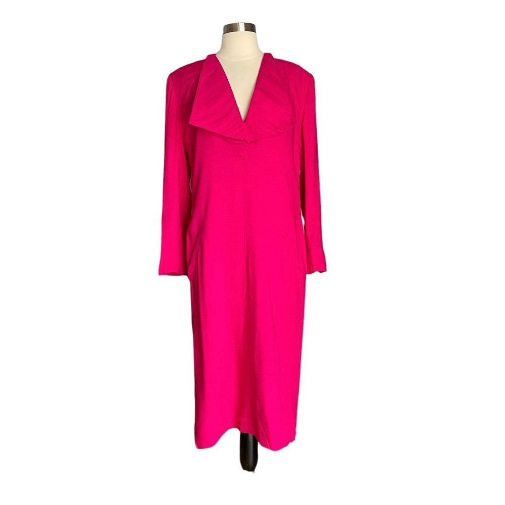 Vintage 70’s 80s Pauline Trigere Linen Fuchsia Pink Dress